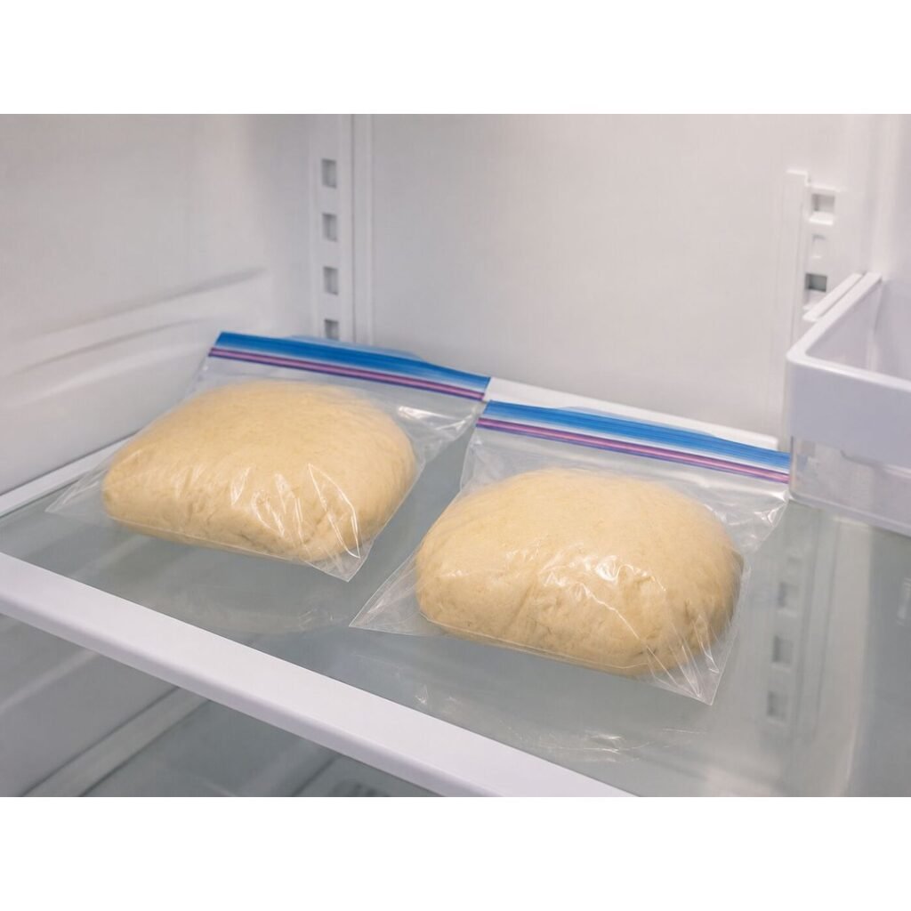 Pizza dough resting in the fridge overnight
